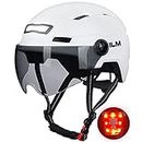 ILM Adult Bike Helmet with USB Rechargeable LED Front and Back Light Mountain&Road Bicycle Helmets for Men Women Removable Goggle Cycling Helmet E3-10L(White, Large/X-Large)