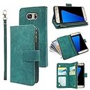 Compatible with Samsung Galaxy S7 Edge Wallet Case and Premium Vintage Leather Flip Credit Card Holder Stand Cell Accessories Phone Cover for Glaxay S7edge Gaxaly S 7 GS7 7s 7edge Women Men Green