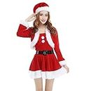 xHxttL Women Santa Claus Costumes Suit Disfraz de Navidad con cinturón y sombrero rojo / blanco de 3 piezas