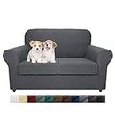 MAXIJIN 3 Piece Couch Covers for 2 Cushion Couch Super Stretch Loveseat Slipcover Dogs Pet Proof Fitted Furniture Protector Spandex Non Slip Sofa Love Seat Cover Washable (Loveseat, Gray)