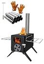 LAMA Camp Tent Stove, Portable Wood Burning Stove, with 6 Chimney Pipe for Cooking, Heating, Camping, Tent, Hiking, Fishing, Backpacking, BBQ, Black