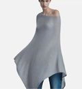 NWT Zara Wool Alpaca Blend Sheer Lightweight Open Knit Poncho Soft Light Gray M