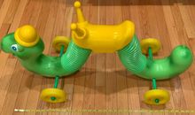 Vintage 1970's Hasbro Inch Worm Kids Riding Toy Clickety Sound Green & Yellow
