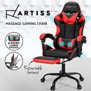 Artiss Massage Gaming Chair 2 Point Office Chairs Leather Recline Footrest Red