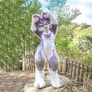 PROPSCOS Halloween Long Fur Husky Dog Fox Fursuit Furry Mascot Costume Suit (S,purple)