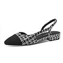 Adrizzlein Womens Slingback Flat Pumps Closed Round Toe Two Toned Casual Office Shoes Black White Thread Size 8.5