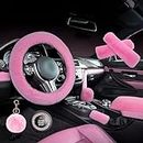 ZYNQACC 1 Set 8 Pieces Fluffy Steering Wheel Cover Set,Warm Soft Fuzzy Steering Wheel Covers for Women/Girls,Universal 15 Inches Girls Car Accessories (Pink)
