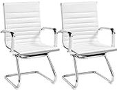 Yaheetech Faux Leather Office Reception Chair Without Wheels Mid Back Ergonomic Guest Chairs for Conference Reception Room Waiting Room, Set of 2 White