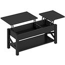 Rolanstar Coffee Table, 47.2" Lift Top Coffee Table with Hidden Compartment, 2 Way Lift Top Coffee Table with Open Shelf & X Wooded Support, Farmhouse Center Table for Living Room, Black