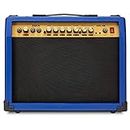 LyxPro 40 Watt Electric Guitar Amplifier | Combo Solid State Studio Amp with 8” 4-Ohm Speaker, Custom EQ Controls, Drive, Delay, ¼” Passive/Active/Microphone Inputs, Aux in & Headphone Jack - Blue