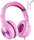 Nabevi Kids Headphones, Childrens Headphones with Microphone, 85dB/94dB Volume Limit, HD Sound, Sharing Function, Adjustable Foldable Wired Toddler Headphones for School/Travel/PC/Phone/Kindle, Pink