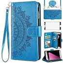 Asuwish Phone Case for Samsung Galaxy S7 Edge Wallet Flip Cover with Tempered Glass Screen Protector and Mandala Flower Card Holder Stand Cell Accessories S7edge S 7 GS7 7s 7edge Women Girls Blue