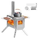 UNDUSLUY Outdoor Portable Stainless Steel Wood Burning Stove, 22“ Oversize Heating Burner Stove for Tent, Camping, Ice-Fishing, Cookout, Hiking, Travel, Includes Pipe Tent Stove