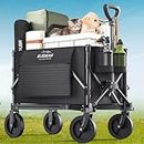 Foldable Utility Camping Wagon Cart Heavy Duty,Elegear Collapsible Folding Wagon with 360°All-Terrain Wheels Side Pocket,220LBS Large Capacity Portable Utility Grocery Wagon for Sport,Camping,Shopping