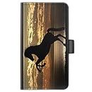 Hairyworm Horse Phone Case For Nokia Lumia 530, Leather Phone Case with Black Horse Silhoette, Side Flip Wallet Phone Cover