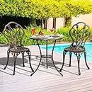 Livsip 3pcs Garden Set Outdoor Furniture Aluminium Table and Chairs Bistro Patio Setting-Bronze