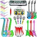 23 Pack Inflatable Toy Set With Rock Star Toy,Inflatable Musical Instruments,Inflatable Guitar Party Props for Party Decoration Prop 80s Party Decoration (Random Color)