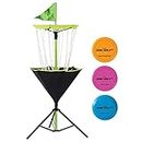 Franklin Sports Disc Golf Basket + Discs Set - Portable Disc Golf Target Basket with Chains - 3 Discs Included - Driver, Mid-Range + Putter, Green, One Size (52304X)