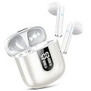 Wireless Earbuds, Bluetooth 5.3 Headphones HiFi Stereo, Mini in-Ear Bluetooth Earbuds, Wireless Earphones with 4 ENC Noise Cancelling Mic, IP7 Waterproof, LED Display, Touch Control Ear Buds, White