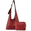 Montana West Hobo Bags for Women Ultra Soft Foldable Shoulder Bag Purse with Coin Purse, 2pcs/Set Red