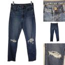 American Eagle Outfitters Jeans | American Eagle Womens High Rise Mom Jeans Stretch Distressed Denim 2 Dark Blue | Color: Blue | Size: 2
