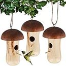 3pcs Hummingbird Houses, Wooden Mushroom Hummingbird Houses for Outside Nesting Hanging Bird Houses with Hemp Ropes for Home Garden Window Outdoor Yard Decorations