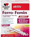 Ferro Femin Direct - 1 x 20 Bustine - Integratore Vegano per la Donna con Acido folico e Vitamina C - per i Globuli Rossi e il Metabolismo Energetico - Doppelherz (FERRO FEMIN NUOVO)