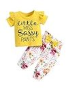 puseky Toddler Baby Girls Clothes Little Miss Sassy Pants Ruffle Short Sleeve Shirt Top and Floral Pants Outfits Set 12-18 Months