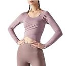 OKSakady Women's Yoga Pullover with Long Sleeves and Chest Padding Autumn and Winter Slim Fit Waist Sports Top Pilates Fitness Shirt, Purple, M