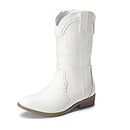 DREAM PAIRS SDBO2222K Girls Cowgirl Cowboy Western Boots Mid Calf Riding Shoes White Size 6 Big Kid
