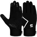 Kids Running Sports Gloves Cycling Boys Winter Touch Screen Thermal Children Girls Windproof Outdoor Anti-slip Gloves Warm Bike Riding Football Walking Ski Ages 4-12 (L (10-12 Years), Black)