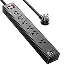 6Ft Power Bar Extension Cord - Yintar Power Strip Surge Protector with 6 AC Outlets and 3 USB Ports(1 USB C), 6 Feet Extension Cord, 1680 Joules, ETL Listed, (Black)