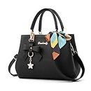 ACNCN PU Leather Women Fashion Handbags Ladies Shoulder Bags Designer Top Handle Bag(Black)