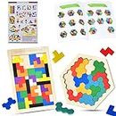 Wooden Blocks Puzzle, 2 Pack 3D Intelligence Colorful Puzzle Brain Teasers Tetris Toy Assembly & Disentanglement Puzzles Montessori Educational Gift for Kids (54 Pcs)