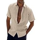 Générique Men's Linen Shirts,Summer Beach Button Down Short Sleeve Shirts,Wrinkle-F Ree Business Casual Work Blouse Dress Shirt (Khaki, L)