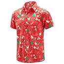 J&DHUASHA Christmas Hawaiian Shirt for Men Short Sleeve Button Down Santa Vacation Dress Shirts (Christmas Red, M)