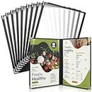 WenYa A4 Menu Covers Double Fold(10 Pack), 2 Pages 4 View American Style Menu Holders, Black Trim Clear View Foldable Wine Menu Cover with Stainless Steel Corner Protectors for Restaurants Bars Cafes