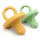 Luv Lap Silicone 2 in 1 Baby Soother, Pacifier & Teether with Textured Surface & Round Handle, Air Holes for Safety, Anti Choking Mechanism, 3 Months+, Pack of 2 (Yellow & Green)