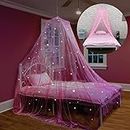 Bed Canopy for Girls with Glowing Stars - Princess Pink Baby Canopy For Bed, Netting Room Decor, Ceiling Tent, Canopy for Crib | Single, Twin, Full, Queen Size Kids Bed Curtains, Fire Retardant Fabric