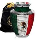 Mexican Flag Cremation Urn for Human Ashes for Funeral, Burial or Home. Cremation Urns for Ashes Adult Male Large Urns for Dad and Cremation Urns for Human Ashes XL Large & Small Military & Veteran