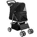 VIVO Black 4 Wheel Pet Stroller for Cat, Dog and More, Foldable Carrier Strolling Cart (STROLR-V001K)