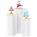 Xiomot Round Cylinder Pedestal Stands 3PCS White Cylinder Tables for Parties Dessert Table Display Pillars for Party Wedding Baby Shower Birthday Event Decor 15.7*35.4"(L),14.2*29.5"(M),13*23.6"(S)