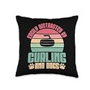 Curling Sport Gifts & Clothing Easily Distracted Dogs Lover Curling Throw Pillow, 16x16, Multicolor