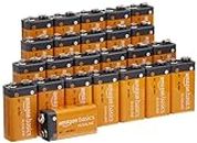 Amazon Basics 24 Pack 9 Volt Performance All-Purpose Alkaline Batteries, 5-Year Shelf Life, Easy to Open Value Pack