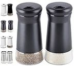 Premium Salt and Pepper Shakers with Adjustable Pour Holes - Elegant Stainless Steel Salt and Pepper Dispenser - Perfect for Himalayan, Kosher and Sea Salts - Spices (Black)
