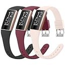 3-Pack Straps compatible with Fitbit Charge 3 / Charge 4 for Women, Soft Silicone Slim Replacement Band for Fitbit Charge 3/Charge 3 SE/Charge 4 Straps (01 Black,Pink sand,Wine red)