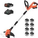 MAXLANDER 20V 12 Inch Cordless String Trimmer Edger, Electric Weed Wacker Battery Operated with 8 PCS Replacement Spool Lines, Lightweight Battery Lawn Trimmer, 2.0Ah Battery & Charger Included