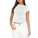 Camiseta Básica Slim Fit para Mujer Top Manga Corta Y2K Tops TikTok Influence Crop Top Club Party Streetwear(White-1, S)
