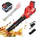 Lemolifys Leaf Blower Cordless 21V, 350 CFM 180 MPH Electric Cordless Leaf Blower with 4000mAh Battery & Charger, 6-Speed Dial Control, 2 Section Tubes Snow Blower for Lawn Care, Snow, Debris, Dust