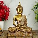 Global Grabbers Polyresin Sitting Buddha Idol Statue Showpiece for Home Decor Decoration Gift Gifting Items-GOL4-BS2-(00), Gold